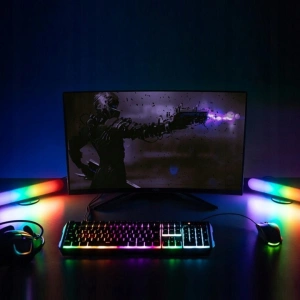 Set 2 lampi LED RGB, 12 culori, 4 moduri de iluminare, montare verticala sau orizontala, alimentare USB, telecomanda inclusa, 26.5 x 4.1 x 3.5 cm, negre - iluminare moderna, dinamica si personalizata - Img 3