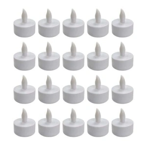 Set 20 lumanari LED albe 4.1 x 3.9 cm, iluminare galbena cu efect de flacara, 60 baterii LR41 AG3 incluse, pentru amenajare interior, mese festive si petreceri - Img 1