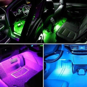 Set 4 benzi LED RGB pentru iluminarea interioara a masinii, cu telecomanda, 8 culori, 12 LED-uri pe banda - efecte luminoase ambientale - Img 2
