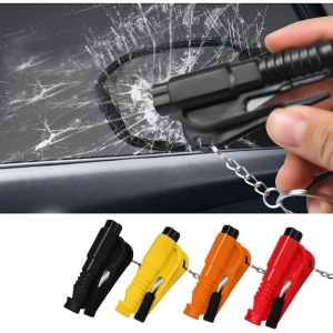 Set 4 ciocane siguranta auto spargere geam si taiere centura, tungsten si aluminiu, breloc, negru rosu galben portocaliu - Img 5