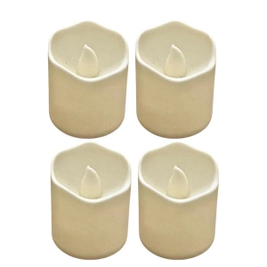 Set 4 lumanari decorative LED ivoire 3.9 x 3.6 cm, lumina galbena tip flacara, 8 baterii LR1130 AG10 incluse, pentru amenajare casa, mese si evenimente