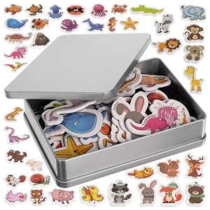 Set 42 magneti de frigider cu diverse animale pentru copii,cutie de depozitare metalica - Multicolor - Img 2