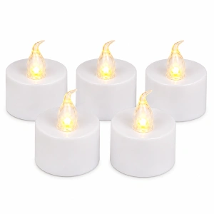 Set 5 lumanari decorative LED albe 3.7 x 3.8 cm, lumina galbena, flacara transparenta, baterii AG4 incluse, pentru casa, petreceri si decor festiv - Img 2