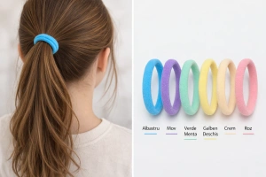 Set 6 elastice par textile multicolore diametru 5 cm pentru prindere par femei si copii, elastice par moi colorate - Img 4