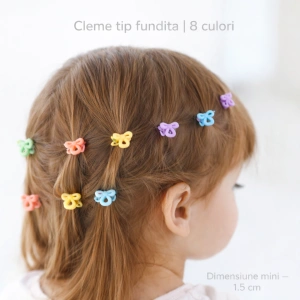 Set 8 cleme par fundita 1.5 cm pentru copii, plastic colorat, cutie hexagonala depozitare accesorii par fetite - Img 8