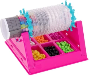 Set creativ pentru bratari cu margele, roz, razboi de tesut rotativ, accesorii complete si sabloane, kit handmade pentru copii 5+ ani - Img 3