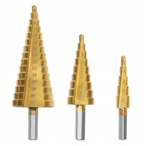 Set de burghie conice, 3 bucati, dimensiuni diferite, otel HSS cu acoperire din titan - precizie, durabilitate si performanta profesionala - Img 2