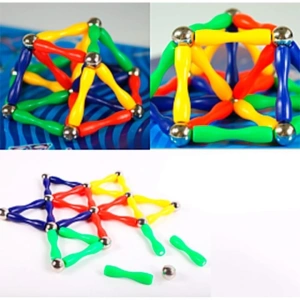 Set de constructie 3D, 50 piese, cu bile magnetice, tije din plastic, 4 culori diferite - Multicolor - Img 4
