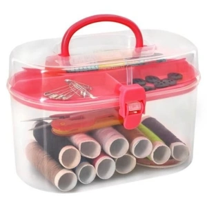 Set de croitorie, 43 articole pentru coasere si reparatii textile, cu cutie depozitare cu capac, multicolor - Img 4