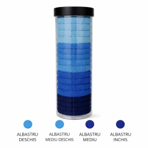 Set elastice par textile 20 piese diametru 4.5 cm nuante albastru cu cutie depozitare pentru prindere par copii si adulti - Img 2