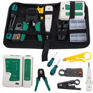 Set instrumente pentru retea LAN cu tester RJ45/RJ11, cleste sertizare 4/6/8P, stripper, push-in LSA, mufe RJ45, taietoare cablu si husa depozitare - pentru instalare si reparatii - Img 9