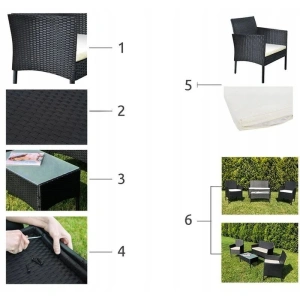 Set mobilier gradina 4 piese,fotolii,canapea,masuta - Negru - Img 5