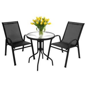 Set mobilier gradina, masa rotunda si 2 scaune, metal/sticla, pentru balcon, terasa, exterior, negru - Img 7