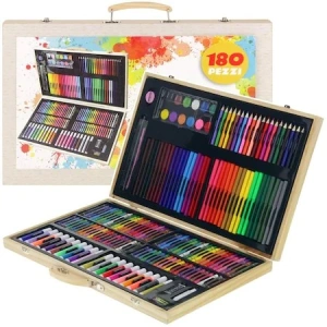 Set,trusa completa pentru copii,desenat,colorat si pictat,180 piese,trusa din lemn - Multicolor - Img 5
