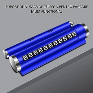 Suport numar telefon parcare auto multifunctional, suport telefon, spargere geam, compartiment parfum, aluminiu PC, albastru - Img 4