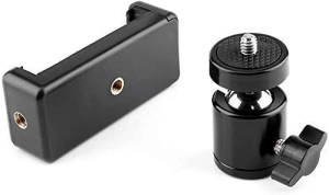 Suport telefon cu prindere pe arcuri, cap cu bila rotativ 360° si surub de blocare, deschidere 5.5-8 cm, montura 1/4 inch, ABS si metal, negru - Img 2