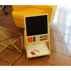 Tabla cu doua fete tip sevalet cu tavita depozitare, numaratoare, ceas, numere, marker, creta si burete incluse, dimensiune 34x42x65 cm - Img 11