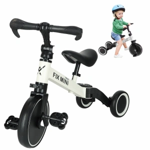 Tricicleta pentru copii, 3 in 1, cu pedale, reglabila, greutate maxima 30 kg, 67 x 47 x 51 cm, alb/negru - Img 3