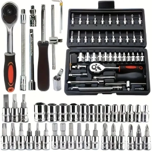 Trusa de scule cu 46 piese, surubelnita, clichet, chei tubulare, biti, torx, imbus, prelungitor, maner ergonomic, cutie compacta, neagra - Img 11