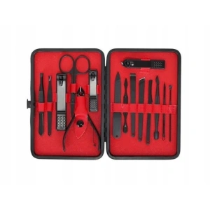 Trusa de unghii, 15 piese - manichiura si pedichiura profesionala, cu instrumente din otel inoxidabil, penseta, instrument pentru puncte negre si curatare auriculara, clutch din piele ecologica negru - Img 6