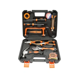 Trusa scule si unelte combinate 12 piese, set complet bricolaj cu cleste, ciocan, surubelnite si ruleta, cutie transport inclusa - Img 1