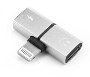 Adaptor Lightning 2 in 1, argintiu, pentru incarcare si casti audio, conector dual pentru telefon, utilizare simultana, design compact - Img 2
