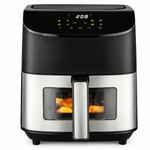 Air Fryer 6L cu fereastra de vizualizare, 1500W, 8 programe inteligente, panou tactil digital, temperatura reglabila 80-200°C, negru