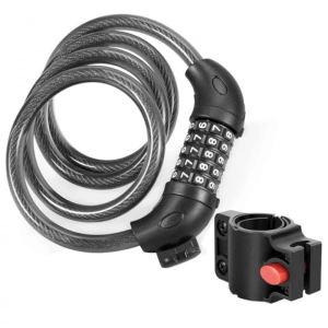 Antifurt cu cifru, suport de atasare pentru bicicleta, otel/PVC, lungime cablu 120 cm, negru - Img 4