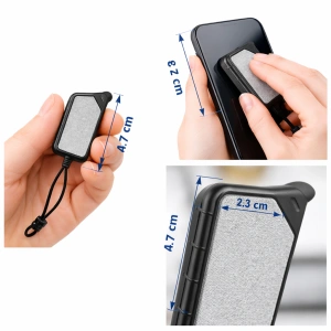 Breloc multifunctional cu touch pentru telefon si pad curatare ecran, ABS si metal, 6 x 2 x 1.3 cm, alb negru - Img 3