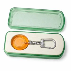 Breloc pentru chei rotund, finisaj sablat, cu carabina metalica si cutie plastic inclusa, 10 x 4 cm - Img 2