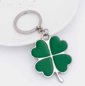 Breloc trifoi cu patru foi verde, metalic, 10.5 cm, inel 2.5 cm, simbol noroc, accesoriu chei - Img 6