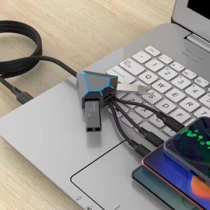 Cablu de incarcare telefon 5in1 cu micro USB,type C,iphone si 2x USB - Negru - Img 3