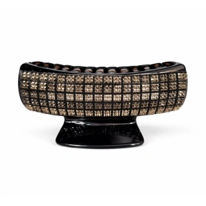 Clema par eleganta neagra cu cristale maro si model geometric, prindere puternica, arc metalic rezistent, pentru coafuri sofisticate - Img 1