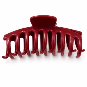 Cleste pentru par, visiniu 10.9 x 4.5 cm, plastic rigid cu deschidere larga, prindere rapida pentru par lung, gros si voluminos