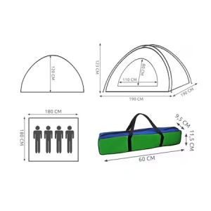 Cort camping cu plasa anti insecte,pentru 2-3 persoane,190x190x123 cm - Albastru/Rosu - Img 7