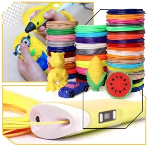 Creion 3D cu filament, galben alb, set complet 1.75 mm, 20 culori, 110 m, suport silicon, sabloane, degetare, ecran LCD, temperatura reglabila, duza ceramica - Img 8