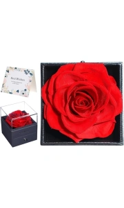 Cutie de bijuterii cu trandafir criogenat, 1 sertar, punga de cadou si felicitare, 11 x 9 x 9 cm, neagra - eleganta si emotie intr-un singur cadou - Img 6
