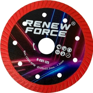 Disc diamantat turbo pentru gresie portelanata si ceramica, 125 mm, 22.2 mm, taiere uscata, grosime 1.5 mm