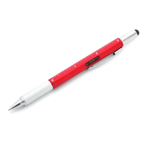 Dispozitiv multifunctional 6 in 1, pix, rigla, 2 surubelnite, boloboc si stylus pentru ecran tactil, 15 x 1.5 cm, rosu - un instrument practic, elegant si versatil pentru uz zilnic - Img 1