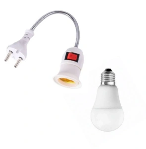 Dulie cu intrerupator si stecher, cu bec LED E27 5W, alb neutru 4500K, brat flexibil 20 cm, alb - Img 2
