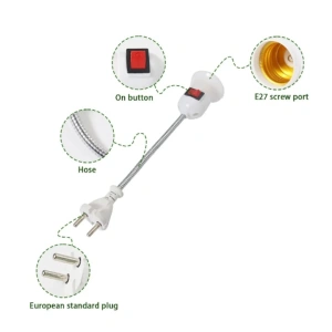 Dulie cu intrerupator si stecher, cu bec LED E27 5W, alb neutru 4500K, brat flexibil 20 cm, alb - Img 12