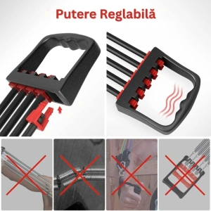 Extensor cu 5 benzi elastice de rezistenta pentru fitness - antrenament complet, portabil, reglabil, 67 cm, negru - Img 3