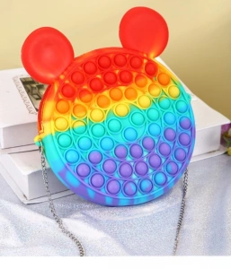 Geanta senzoriala Pop It multicolor, 16 cm, silicon flexibil, antistres, reutilizabila, accesoriu pentru copii, 3 ani+ - Img 4