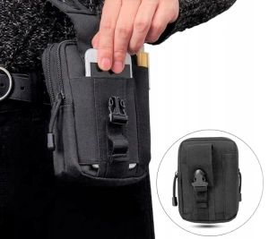Geanta tactica neagra 18 x 12.5 x 5 cm, borseta militara Molle pentru curea, Cordura si nailon, 2 compartimente, 4 buzunare, impermeabila, capacitate 1 L - Img 8