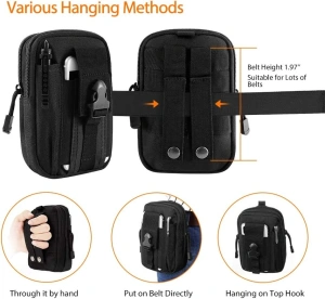 Geanta tactica neagra 18 x 12 x 6 cm, cu centura tactica reglabila, sistem Molle, poliester Oxford, catarama metalica cu eliberare rapida, EDC, unisex - Img 6