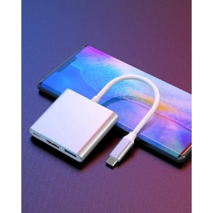 Hub adaptor USB Type-C cu HDMI, USB 3.0 si port Power Delivery, 19 cm - extindere video UHD, transfer rapid de date si incarcare simultana - Img 8