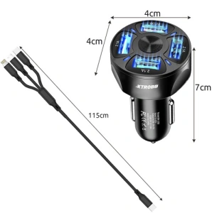 Incarcator auto 12-32V, incarcare rapida, 4x USB + cablu incarcare rapida 3in1 115 cm - Negru - Img 8