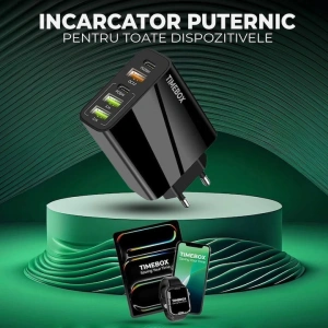Incarcator retea 65W USB-C si USB-A 5 porturi fast charge PD QC universal telefon smartwatch negru compact - Img 6