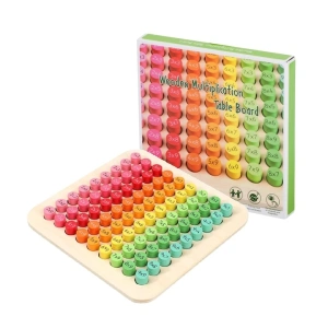 Joc educativ din lemn pentru invatarea tablei inmultirii, 22x22 cm, piese imprimate fata-verso, culori diferentiate, dezvoltare logica si memorie, +7 ani