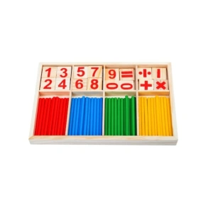 Jocul numerelor din lemn, Montessori, pentru invatarea operatiilor matematice, 2-4 jucatori, 52 betisoare, cifre, semne matematice si suport din lemn, 5-8 ani - Img 4